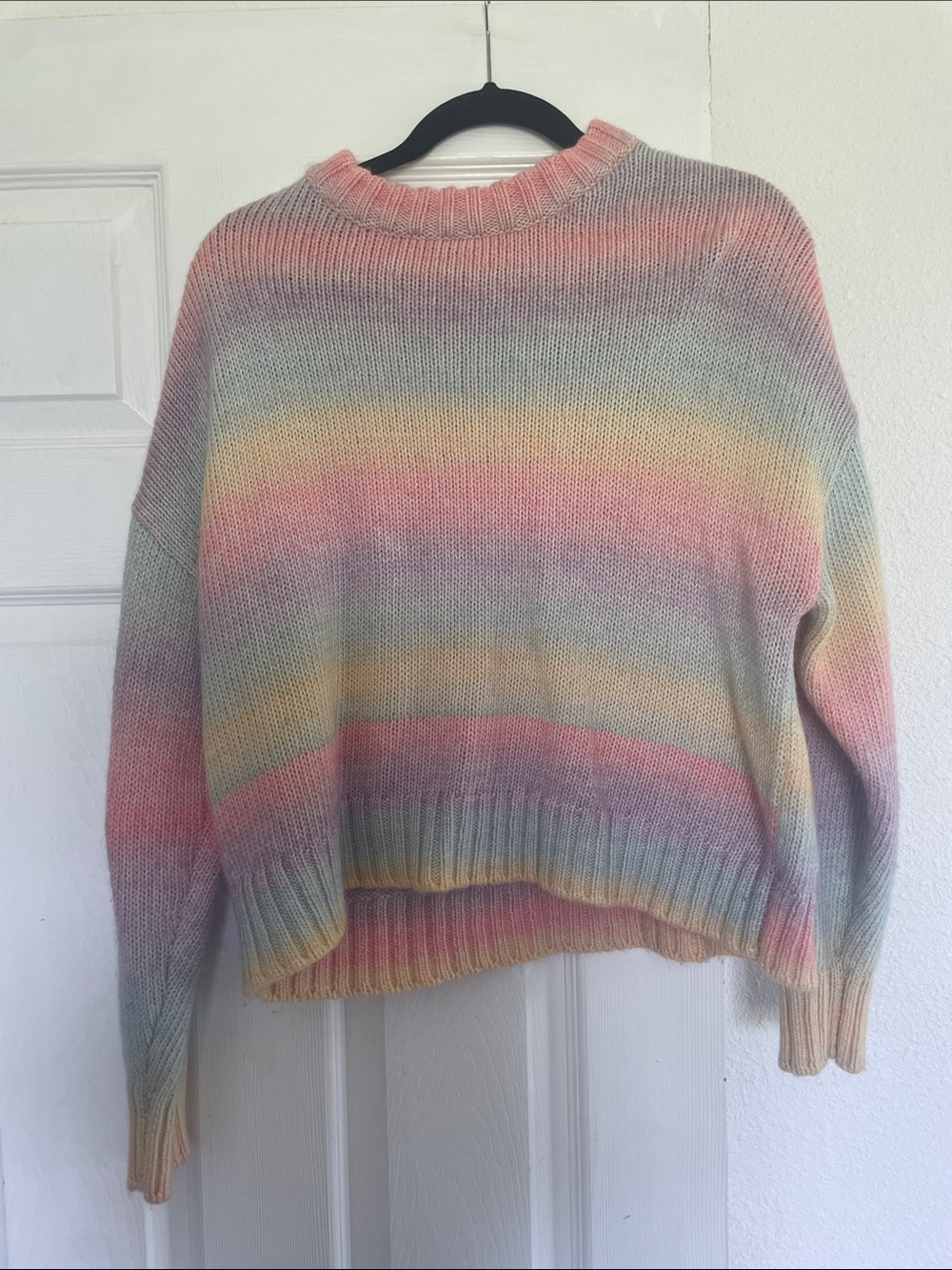Pastel Rainbow Striped Crewneck Sweater - Women
